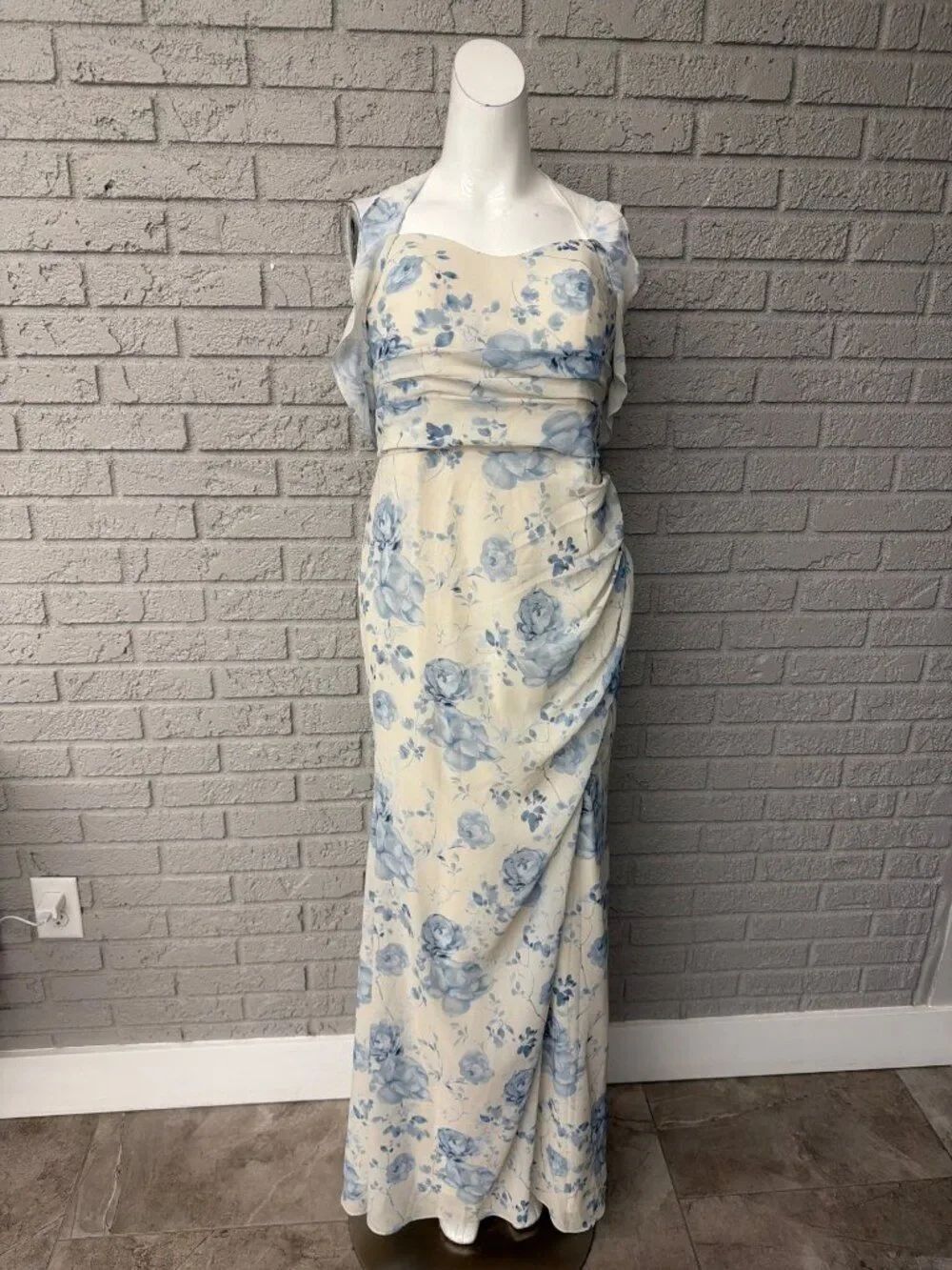 AW Bridal Blue Botanical Floral Halter Maxi Dress Size 10